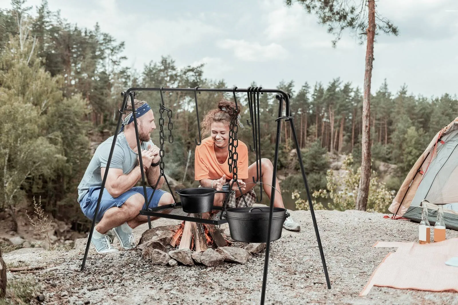 Bruntmor Grill Swing Campfire Cooking Stand BBQ Grill for Cookware u0026 Dutch Oven