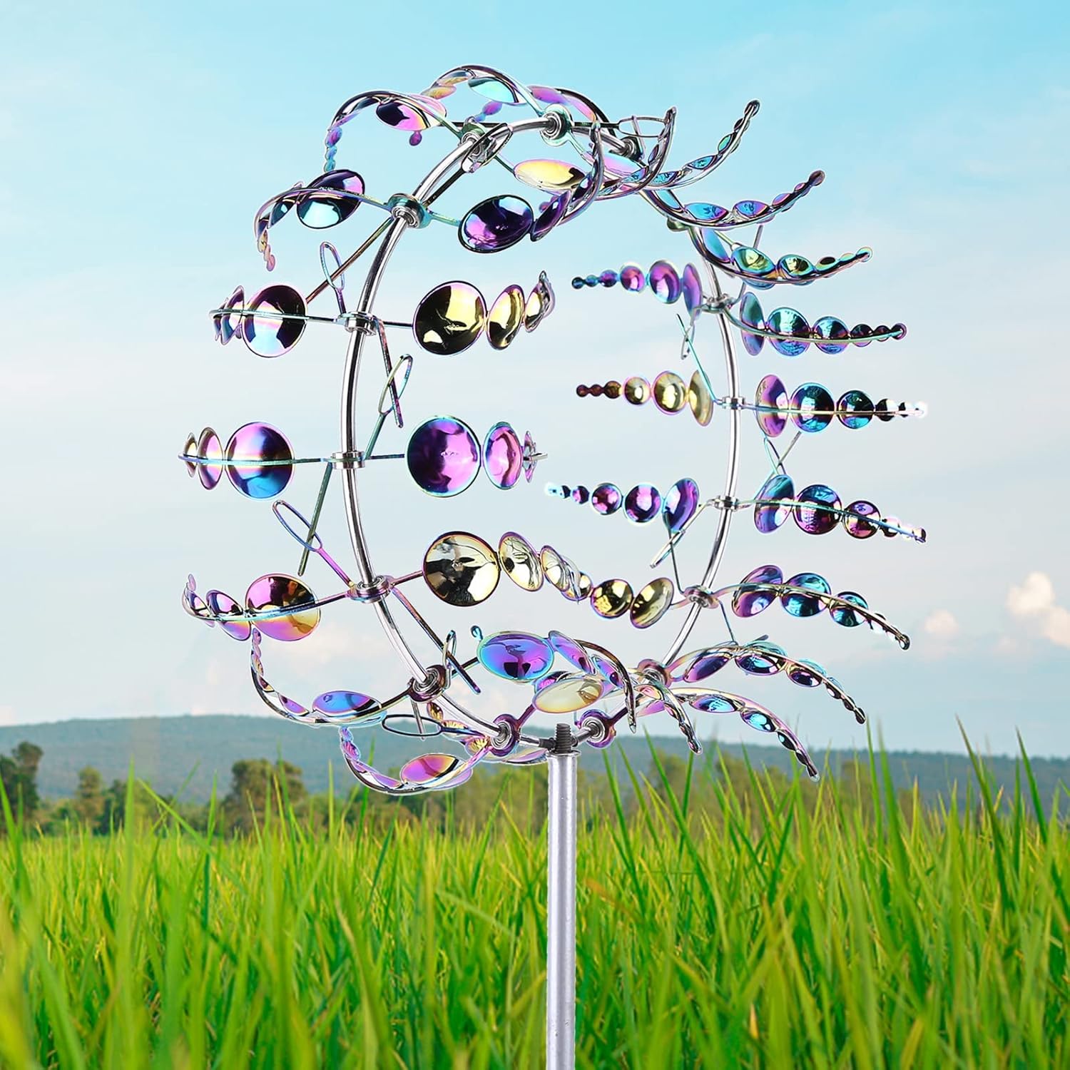 Magical Metal Windmill, Wind Spinner Outdoor, Wind Powered Kinetic Sculpture, 3D Wind Sculptures Wind Catchers for Yard and Garden Decoration (Rainbow)