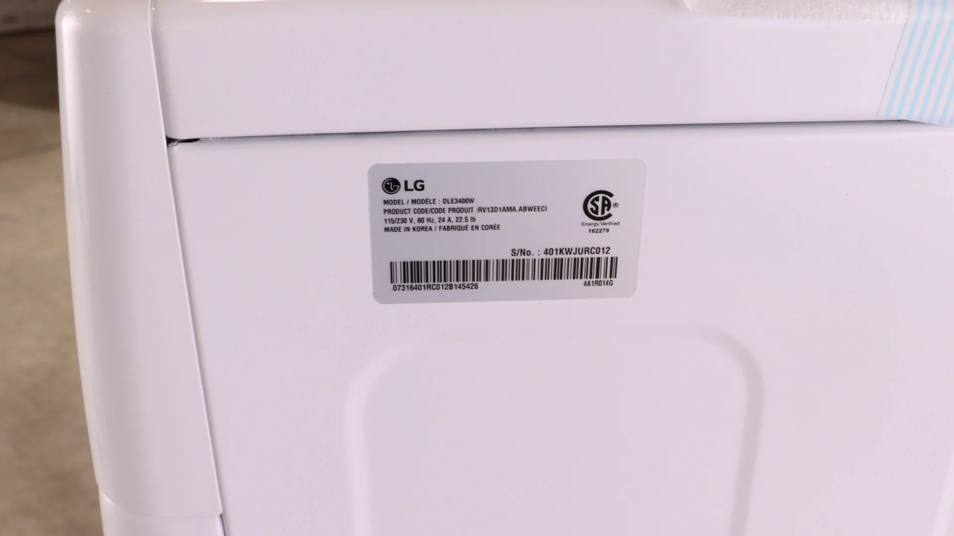 LG WHITE 7.4 CU. FT. ULTRA LARGE CAPACITY ELECTRIC DRYER - DLE3400W