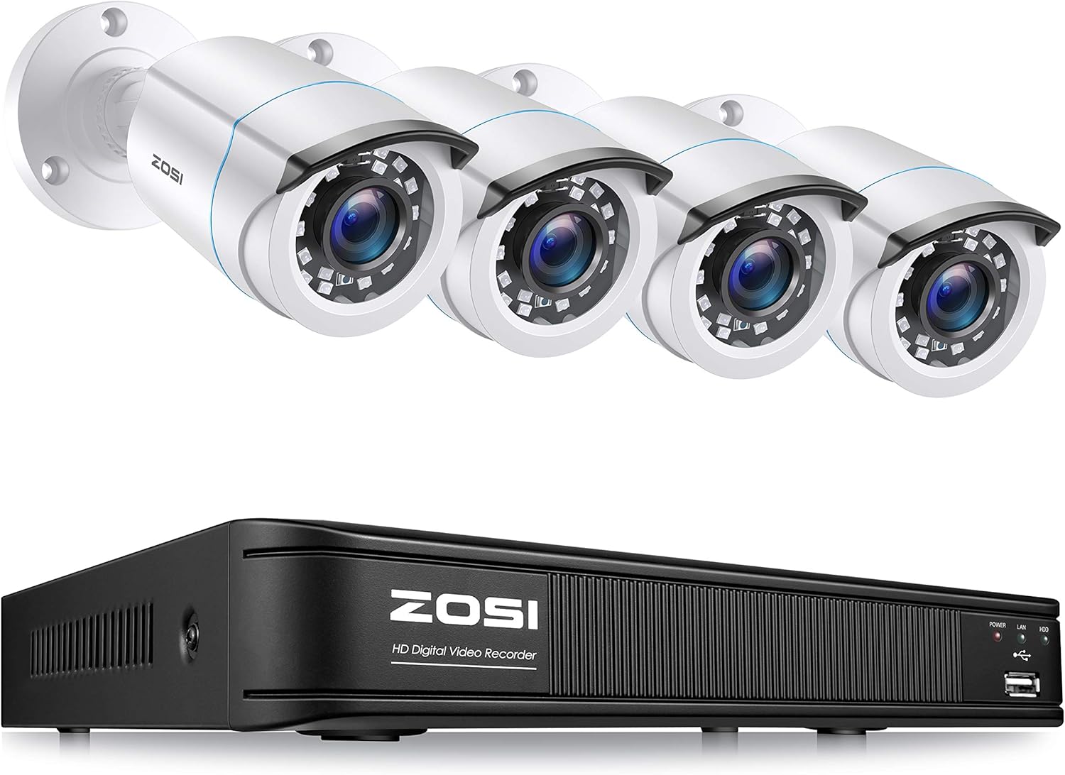 ZOSI H.265+1080p Home Security Camera System,8 Channel 5MP Lite Surveillance DVR with Hard Drive 1TB and 4 x 1080p Weatherproof CCTV Bullet Camera Outdoor Indoor with 80ft Night Vision, Motion Alerts