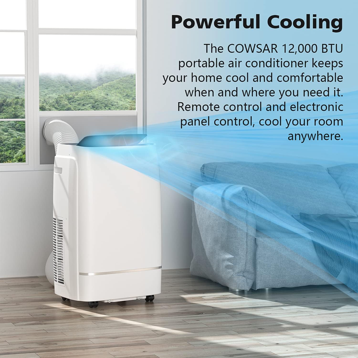 COWSAR 12000 BTU Portable Air Conditioner 4-IN-1 Portable AC Unit 24H Timer Room Air Conditioners 400 Sq.Ft. Coverage ＜53dB Stand Up Air Conditioner