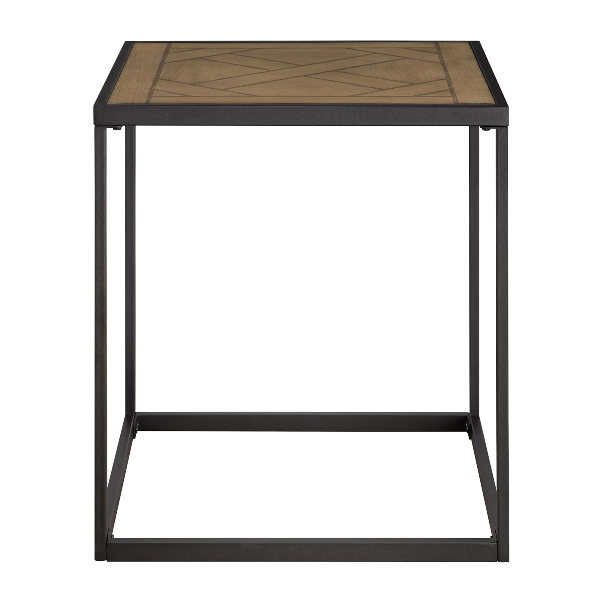 Walker Edison Urban 20" Parquet-Top Metal Square Side Table, Parquet Veneer