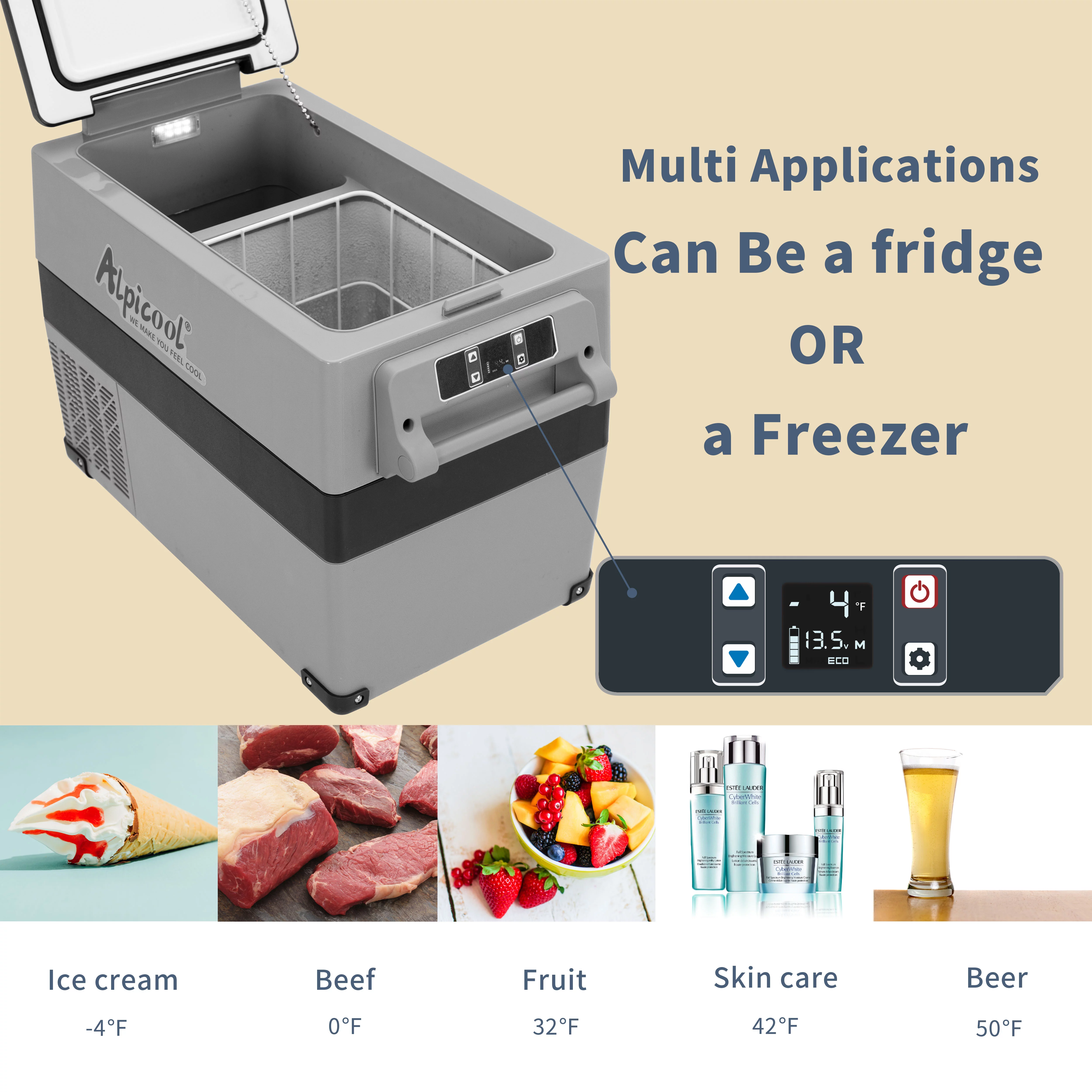 Alpicool CF45 Portable Refrigerator 12 Volt Car Freezer 48 Quart(45 Liter) Vehicle, Car, Truck, RV, Boat, Mini fridge freezer for Driving, Travel, Fishing, Outdoor and Home -4°F to 68°F