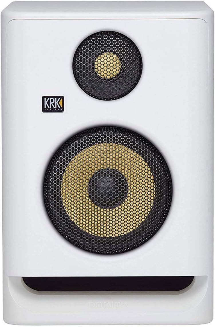 KRK ROKIT RP8G4WN 8'' Powered Studio Monitoring Speakers White w/AxcessAbles Speaker Isolation Pads, Audio Cables and eStudioStar Polishing Cloth