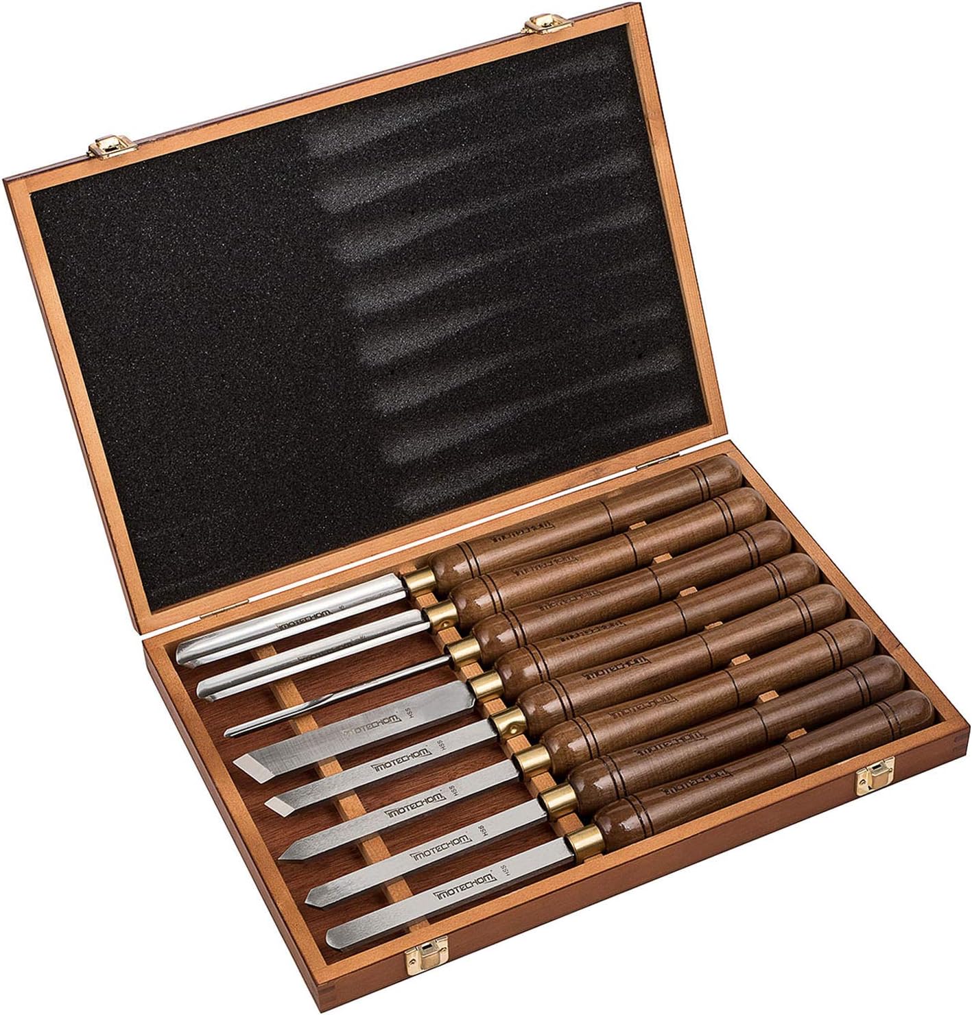 IMOTECHOM 8-Pieces HSS Wood Turning Tools Lathe Chisel Set with Walnut Handle (Wooden Storage Case)