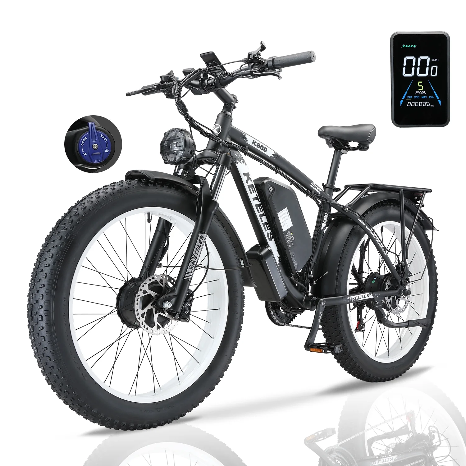 KETELES 2000W Electric Bike for Adults, 26 Fat Tire Electric Commuter Bicycle, Electric Mountain Bicycle Beach Snow Bike Ebike E-bike with 48V 23AH Removable Battery