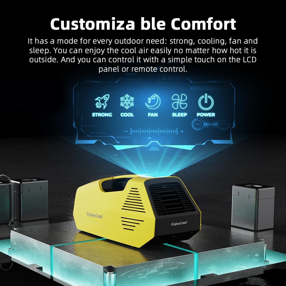 Portable Air Conditioner for Camping, EnjoyCool 2380BTU Camping Tent Air Conditioner, 240W Low Power Consumption AC Outdoor Air Conditioner, Portable AC for Camping Tent,RVs,and Travel (Link)