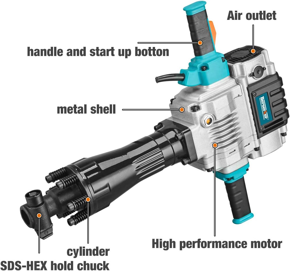 Berserker 1700W 30-Pound SDS-Hex Jack Hammer,1-1/8 14-Amp Corded Electric Heavy Duty Demo Demolition Chipping Hammer Concrete/Pavement Breaker with Carrying Case Flat Chisel Bull Point Chisel