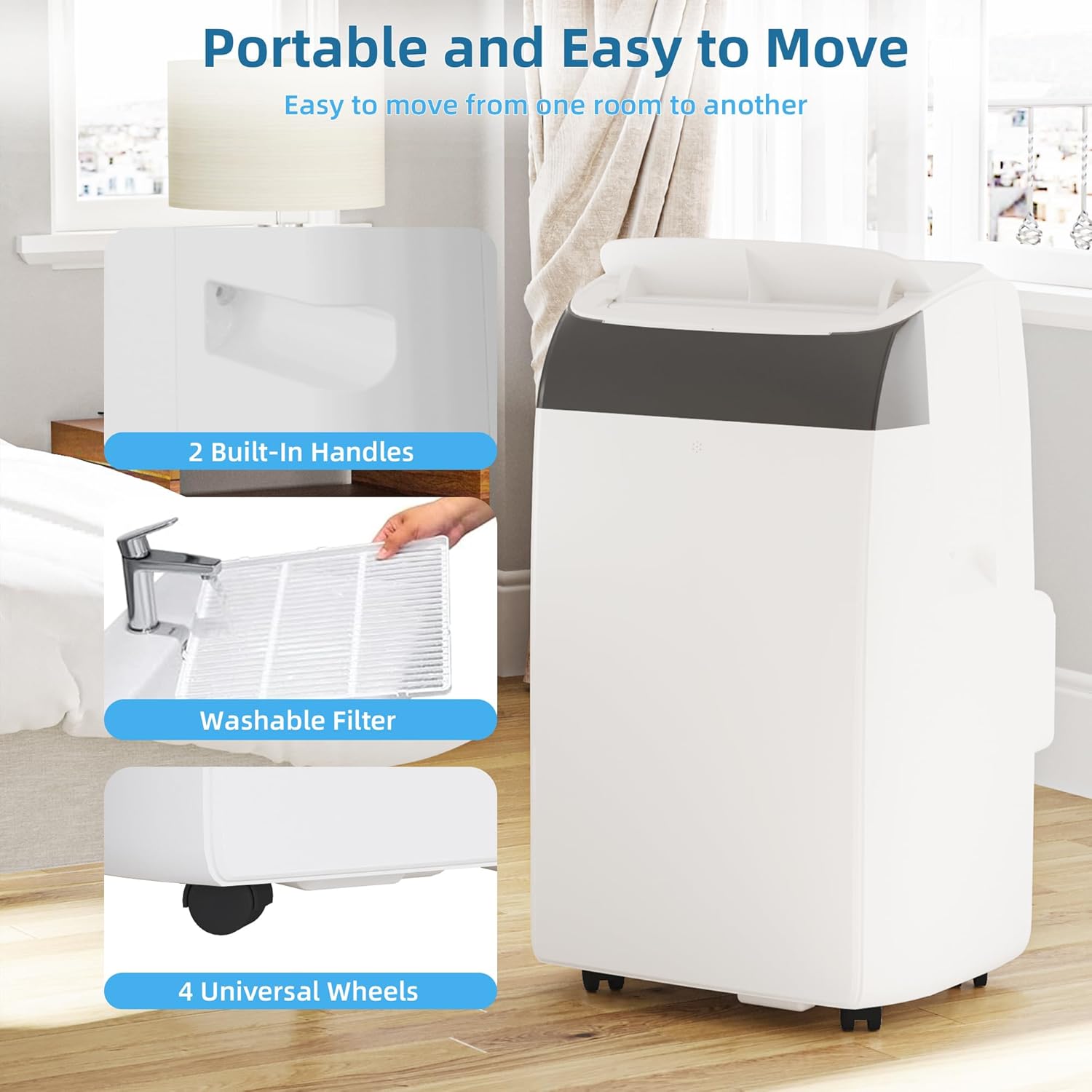 Portable Air Conditioners, 14000 BTU Portable AC Unit for Rooms up to 750 sq. ft. 3-in-1 Smart Cooling System, Dehumidifier and Fan with Remote Control, Exhaust Hose and Window Kit