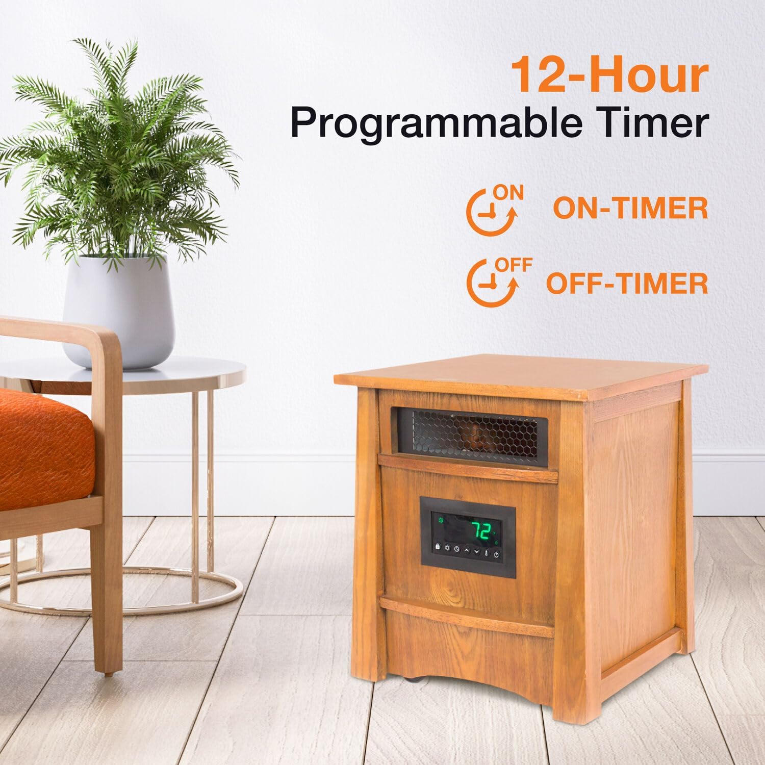 Lifesmart 8 Element Infrared Wood Cabinet Heater with Remote Control, Portable Infrared Cabinet Heater for Bedroom, Living Room, and Basement with Cool Touch Exterior Cabinet and Overheat Protection