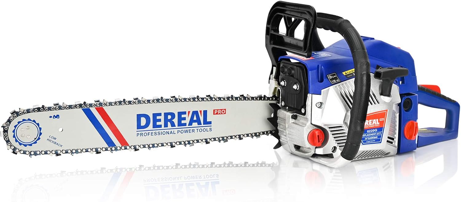 DEREAL Pro 62cc Gas Chainsaws 2-Cycle Gasoline Powered Chain Saws Handheld Cordless Petrol Chainsaws Optional 20 Inches Guide Board Power Chain Saws for Trees Wood Farm Garden Ranch Forest Cutting