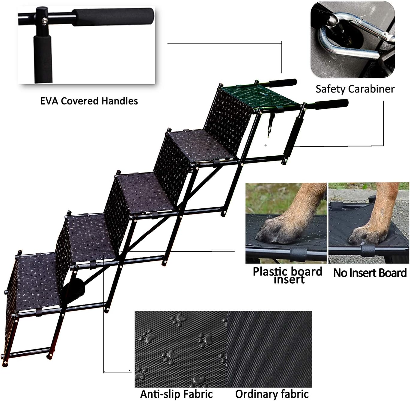by Unbranded Upgraded Dog Stairs, Metal Frame Foldable Large Dog Step, Lightweight Portable Pet Ladder Ramp for Cars, SUVs and High Bed, 5 Steps