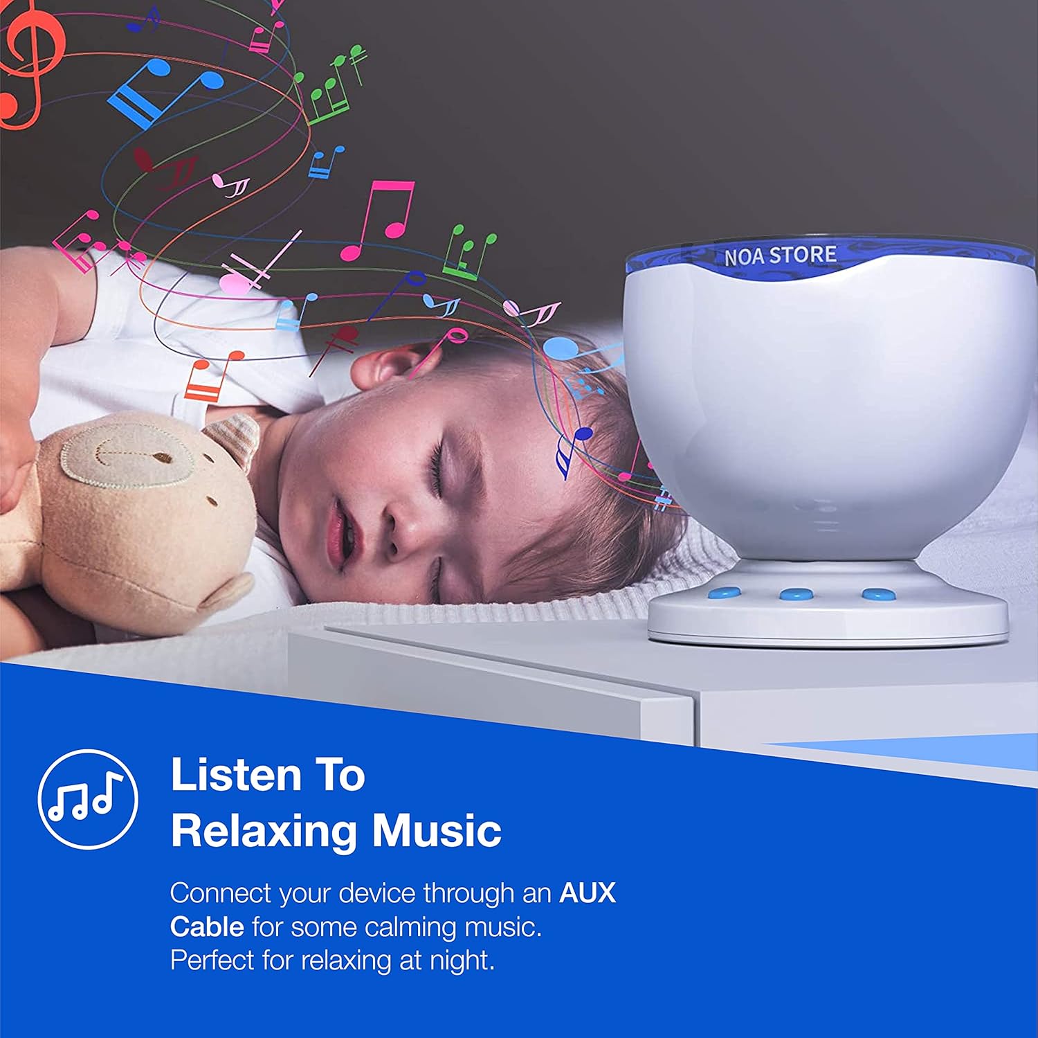 Calming Autism Sensory LED Light Projector Toy Relax Blue Night Music Projection