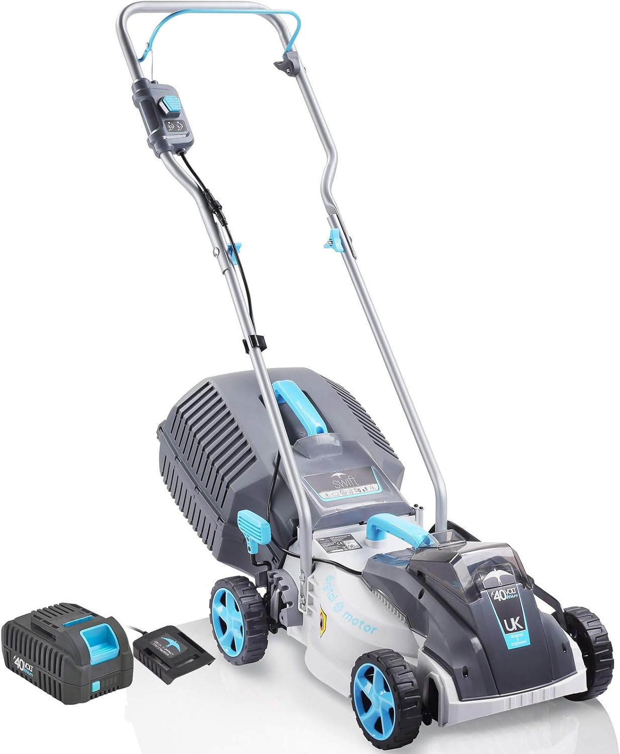 Cordless Lawn Mowers, 15 Inch Lightweight Lawn Mower, 40V Lithium-ion Lawnmower w/Brushless Motor, 5 Cutting Heights Adjustable -Low Noise 2 in 1 Push Mower
