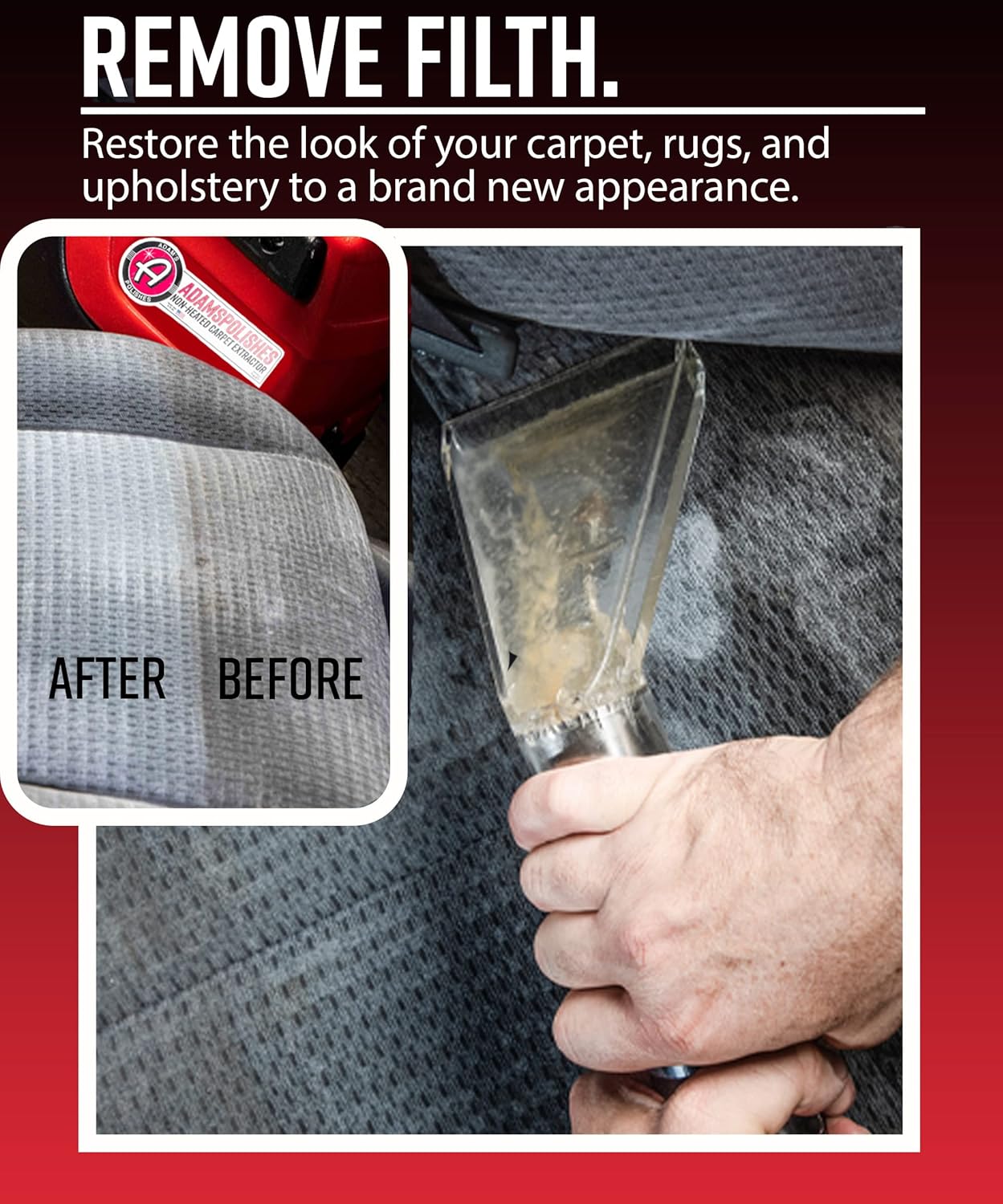 Adam's Non-Heated Carpet Extractor, Powerful Spot and Upholstery Cleaner, Clear Hand Tool, 15 Foot Hose, Easy Dirt and Spot Removal for Vehicles