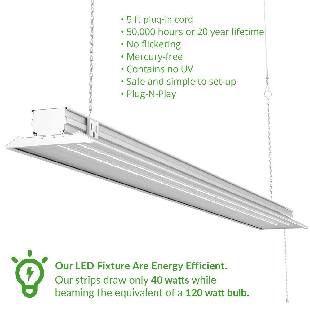 Sunco Lighting 10 Pack Flat Shop Light Utility Clear LED Fixture 40W 5000K, Daylight