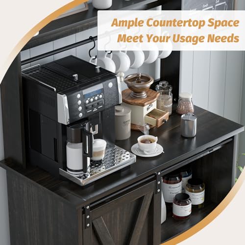 4ever2buy Farmhouse Coffee Bar Cabinet, Buffet Sideboard Storage Cabinet,White Coffee Bar Table with Sliding Barn Door & Adjustable Shelf for Living Room