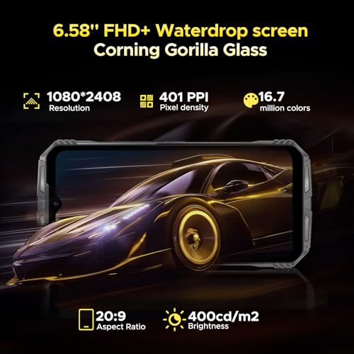 DOOGEE S Punk Rugged Smartphone Unlocked, 10800mAh Battery Rugged Phone, 16GB+256GB Cell Phone Android 14, 126dB Speaker, 6.58" FHD+90Hz,50MP+16MP,LED Light/Dual SIM/NFC/OTG/Face ID/Fingerprint, Dark