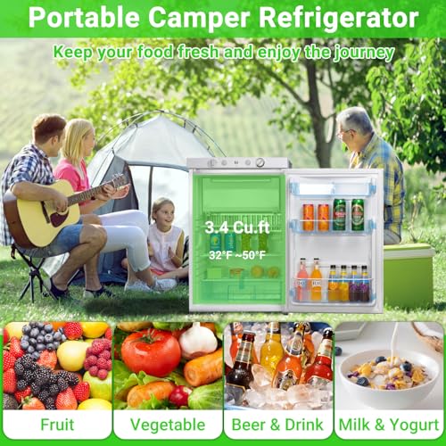 RV Refrigerator 3 Way Propane Refrigerator LPG/110V/12V, RV Fridge Small 1.4 Cu.ft, Gas Refrigerators Off Grid Freezerless, Outdoor Kitchen Fridges for Camper, Semi Truck, Campervan, Travel, Yacht