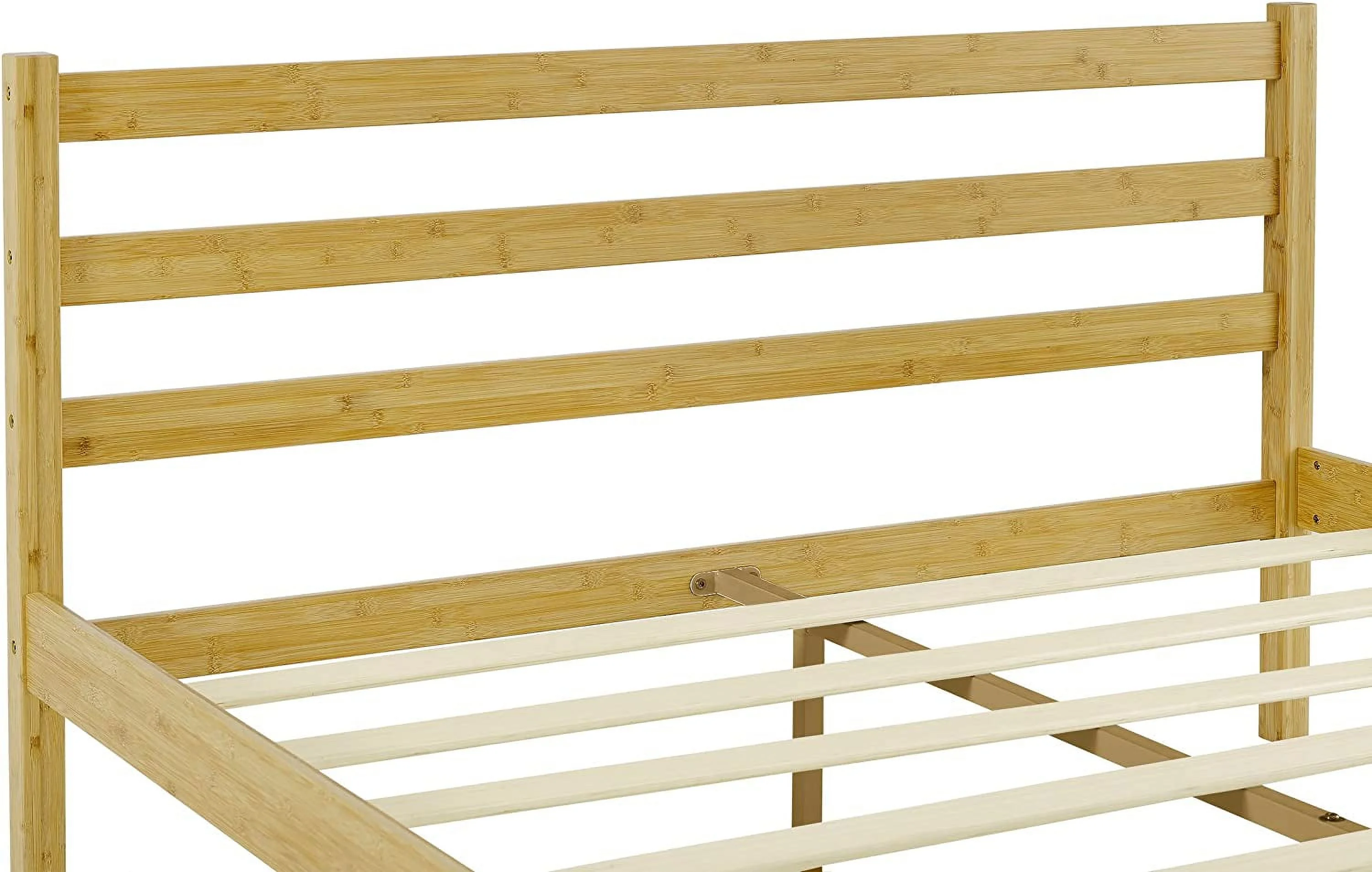 Classic Bamboo Queen Platform Bed Frame With Headboard For Bedroom, Strong Wood Slat Support, No Box Spring Needed, Easy Assembly, Natural (Queen)