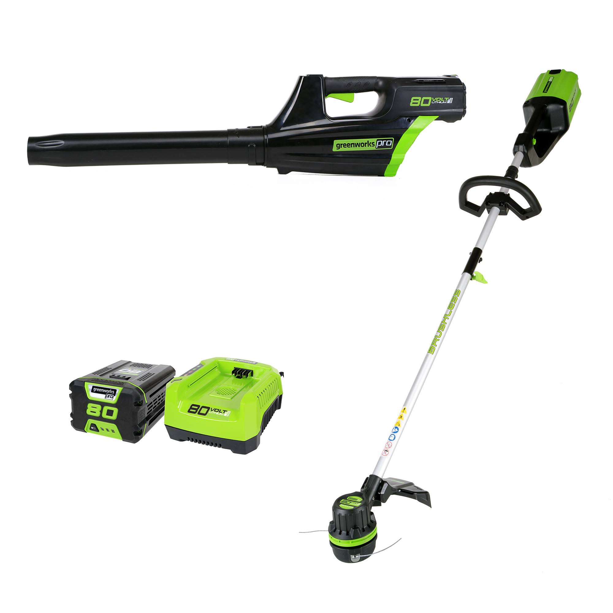 Greenworks Pro STBA80L210 80V Cordless String Trimmer and Blower Combo , 2Ah
