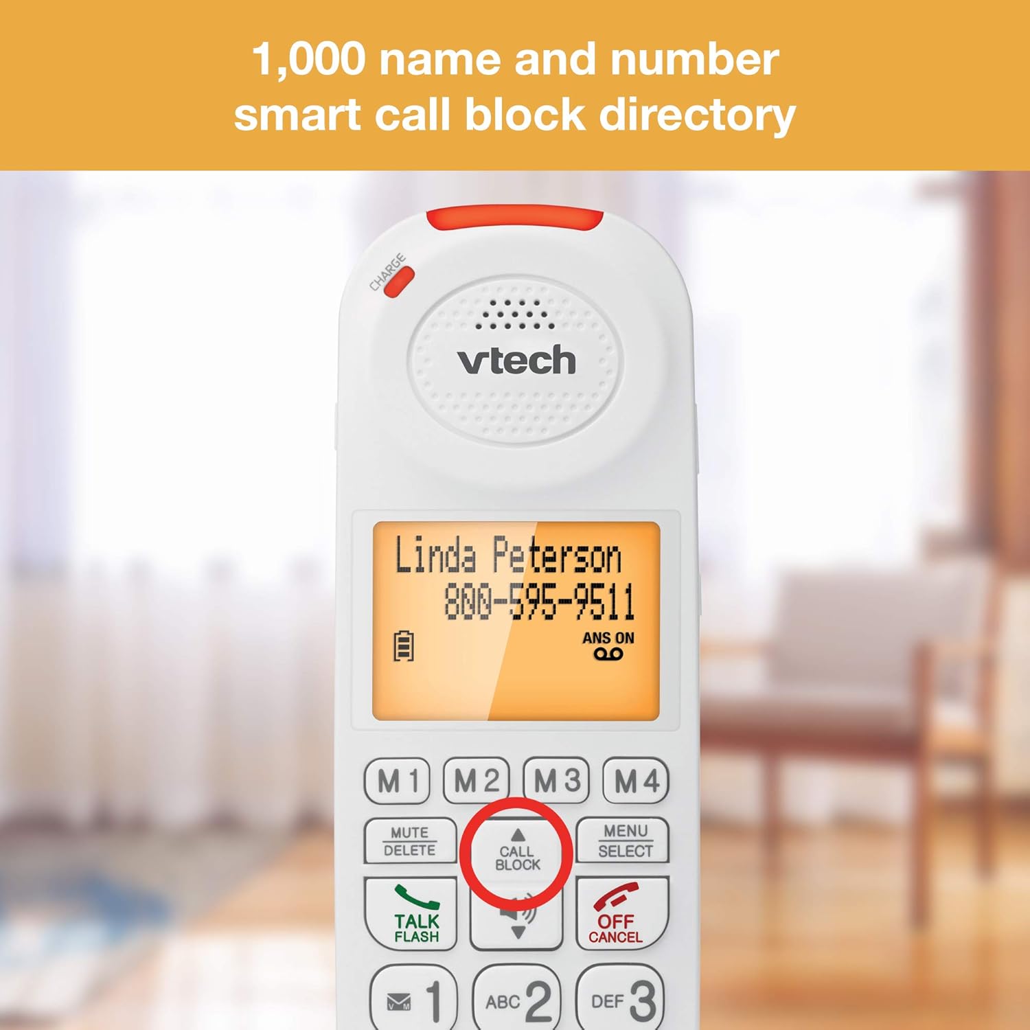 VTech SN5147 Amplified Corded/Cordless Senior Phone with Answering Machine, Call Blocking, 90dB Extra-loud Visual Ringer, One-touch Audio Assist on Handset up to 50dB, Big Buttons and Large Display