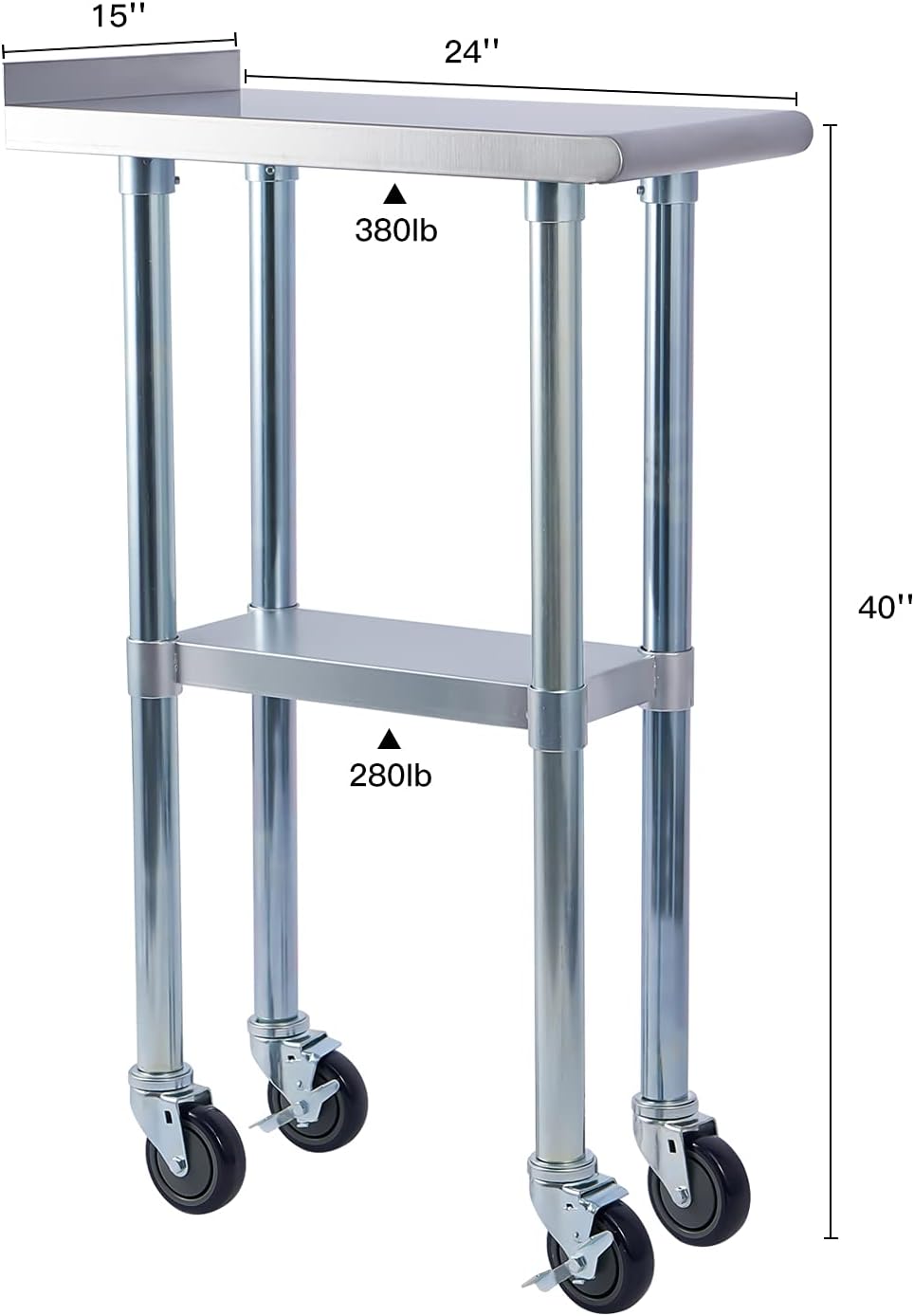 EASE-WAY Stainless Steel Metal Table NSF for Commercial Kitchen Prep & Work, 24 x 60 Inches Worktable with Backsplash, Adjustable Shelf and Caster Wheel, for Industrial Restaurant, Home and Garage
