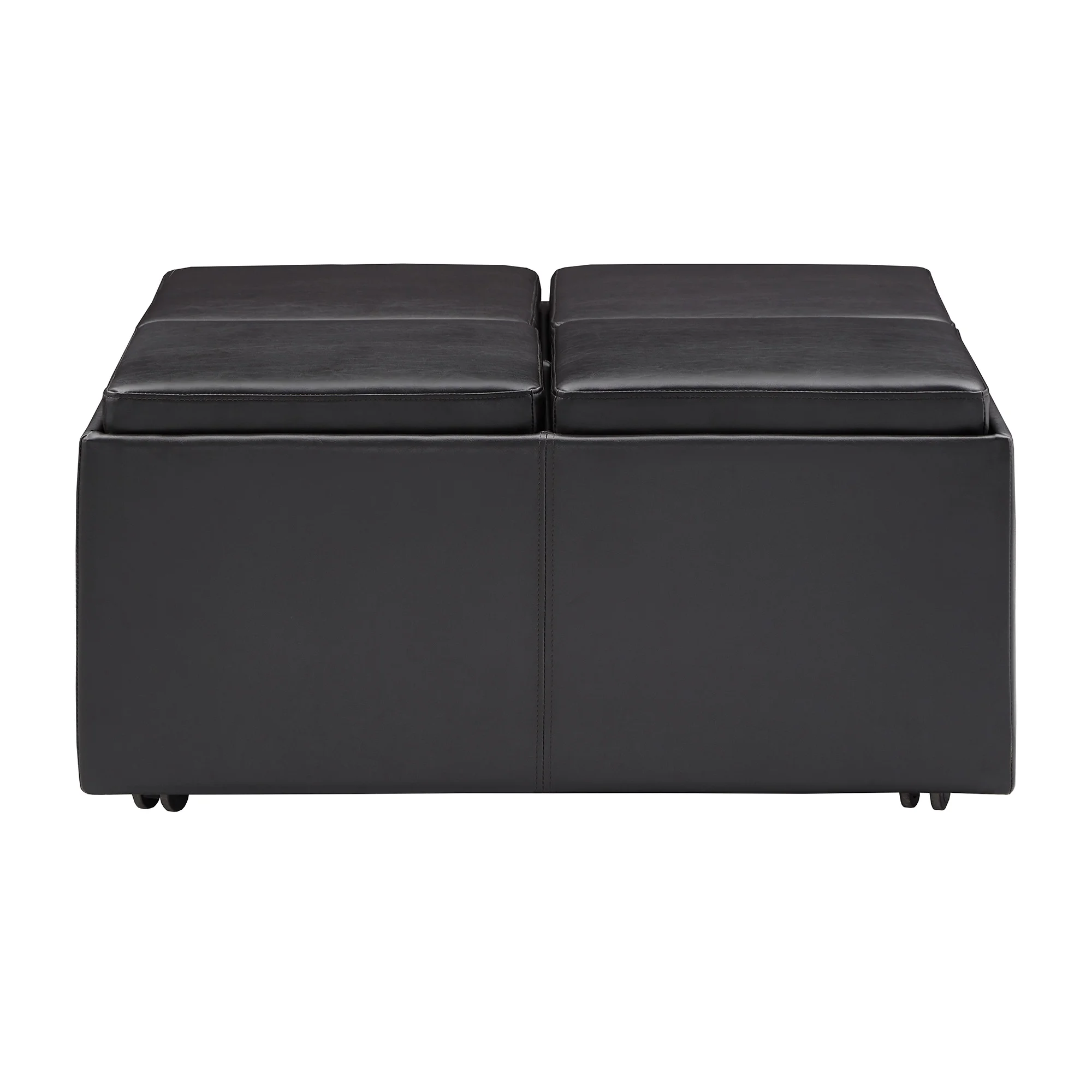 Cocktail Storage Ottoman with 4 Trays, Dark Brown Faux Leather
