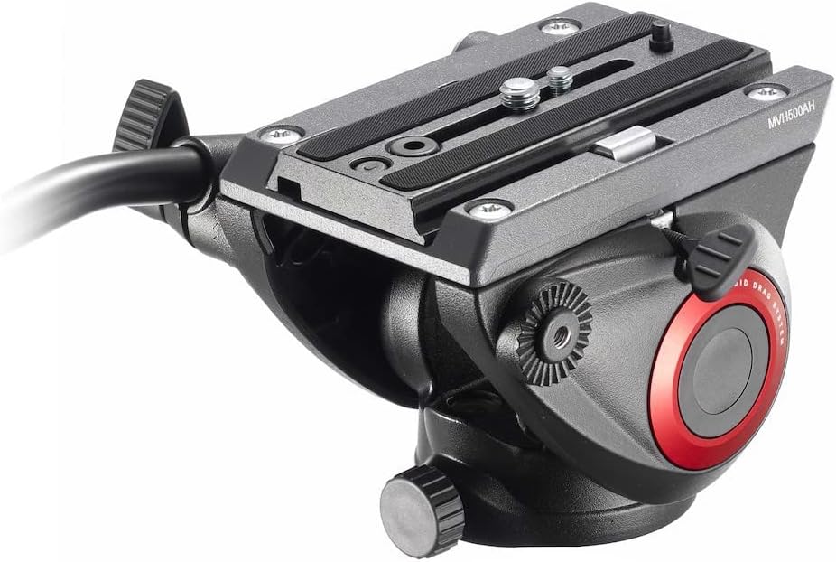 Manfrotto MVH500AH, Lightweight Fluid Video Head with Flat Base, Sliding Plate for Rapid Camera Connection, Supports Multiple Tripods
