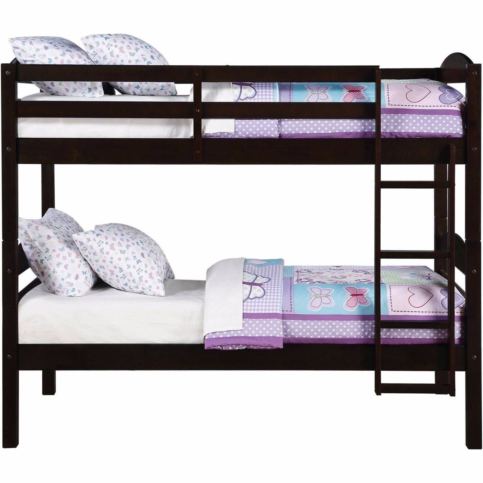 Mainstays Twin Over Twin Wood Bunk Bed, Walnut