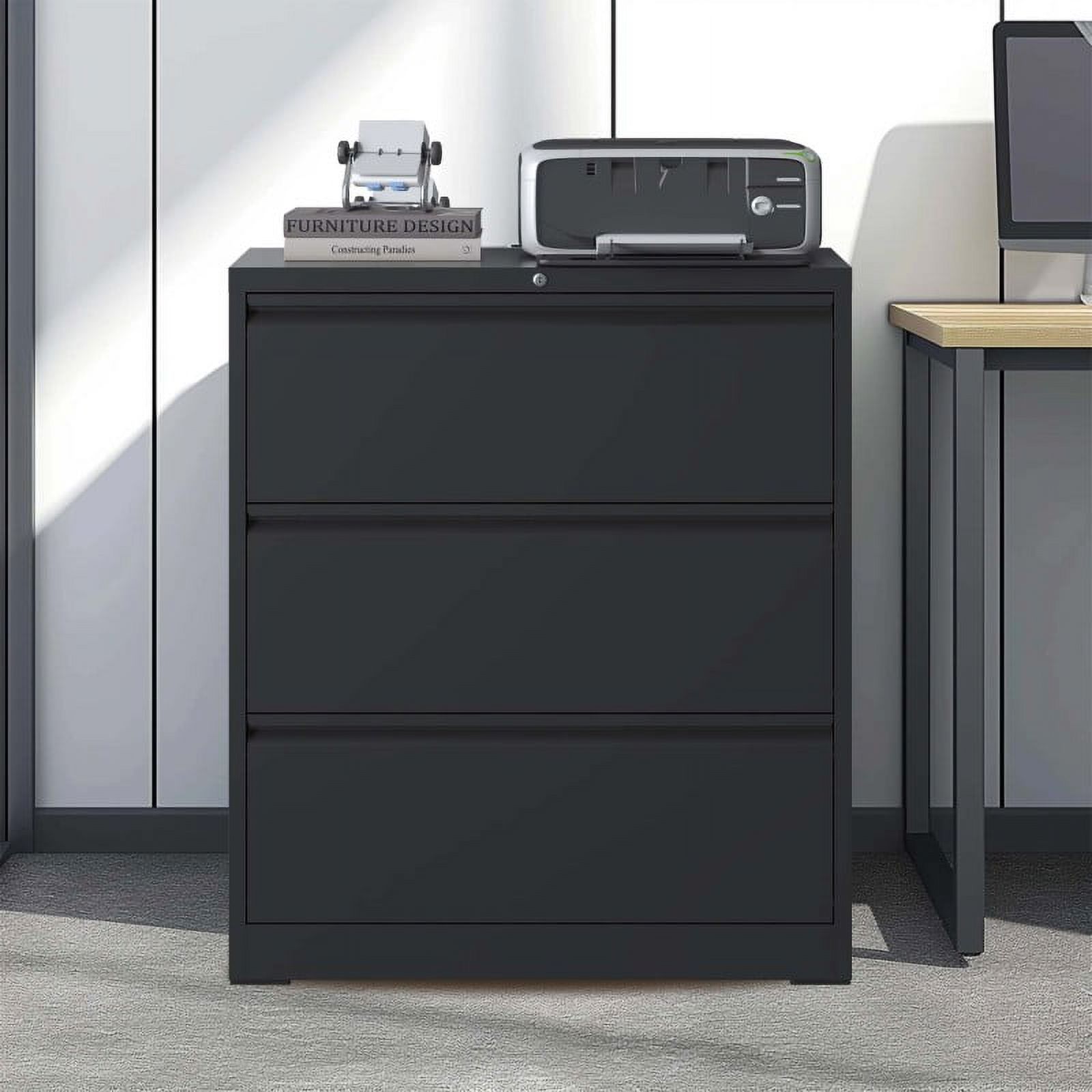Lateral File Cabinet 3 Drawer, Black Filing Cabinet with Lock, Lockable File Cabinet for Home Office, Locking Metal File Cabinet for Legal/Letter/A4/F4 Size - Curated Treasures Market
