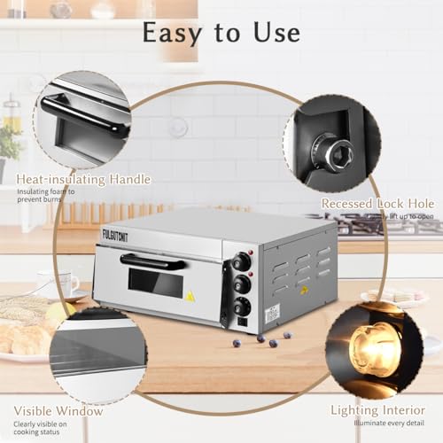 Fulgutonit Pizza Oven Countertop, 16" Electric Pizza Oven Indoor, Commercial Pizza Maker, Stainless Steel Pizza Cookerwith Pizza Stone and Timer, for Hotel Restaurant Home Baked