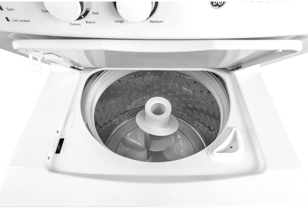 GE GUV27ESSMWW Unitized Spacemaker 3.8 Washer with Stainless Steel Basket and 5.9 Cu. Ft. Capacity Long Vent Electric Dryer, White