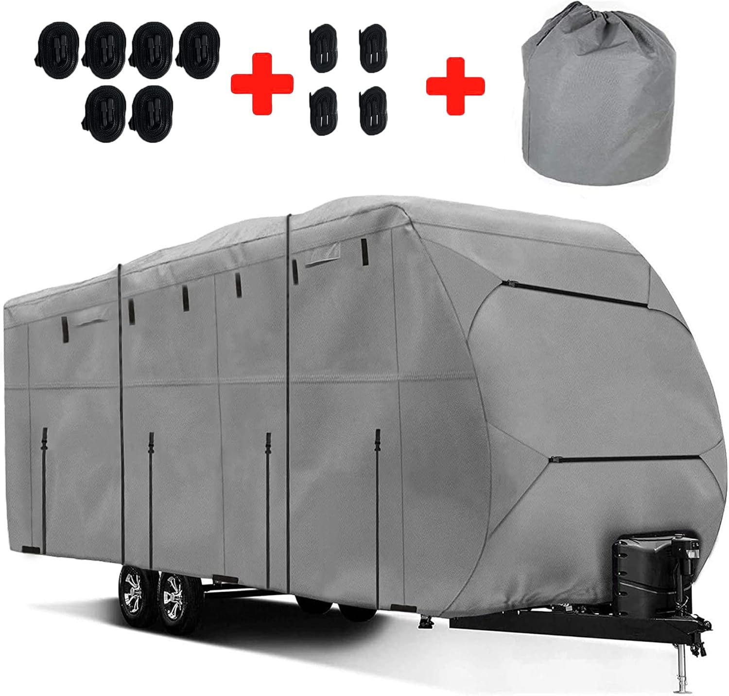 Travel Trailer RV Cover,Waterproof & Windproof Camper Cover Fits 16~18FT RV Trailer,Upgraded 420D Heavy Duty Polyester Oxford Durable, UV, Water Resistant RV Covers