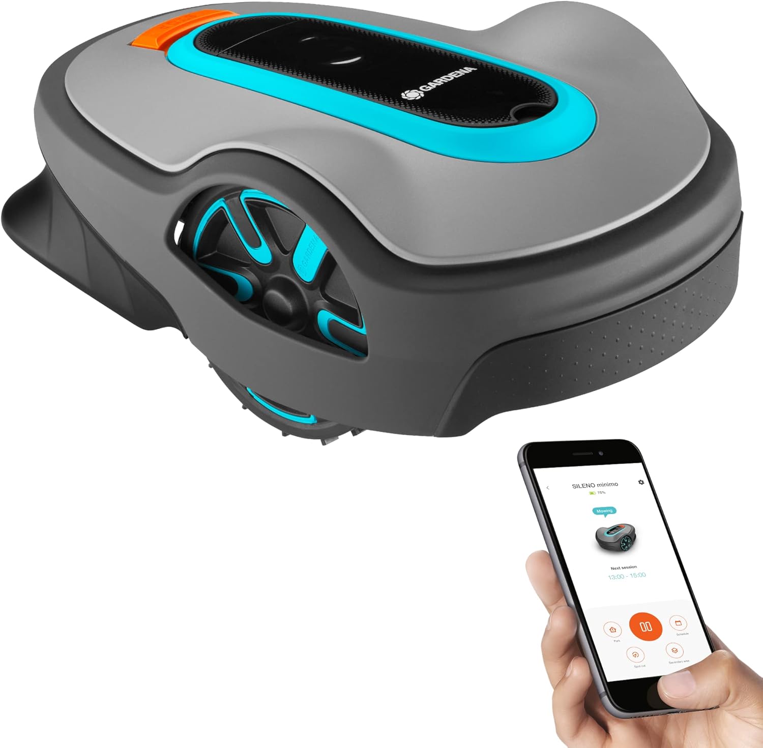 GARDENA SILENO Minimo - Fully automatic robotic lawnmower with Bluetooth App, quietest in the market, boundary wire included, for lawns up to SILENO Minimo 5400 sq ft, Grey