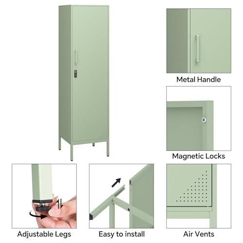 Metal Locker, Storage Cabinet with Digital Lock, Steel File Cabinet with 3 Adjustable Shelves for School, Living Room, Bedroom, Office (Green)