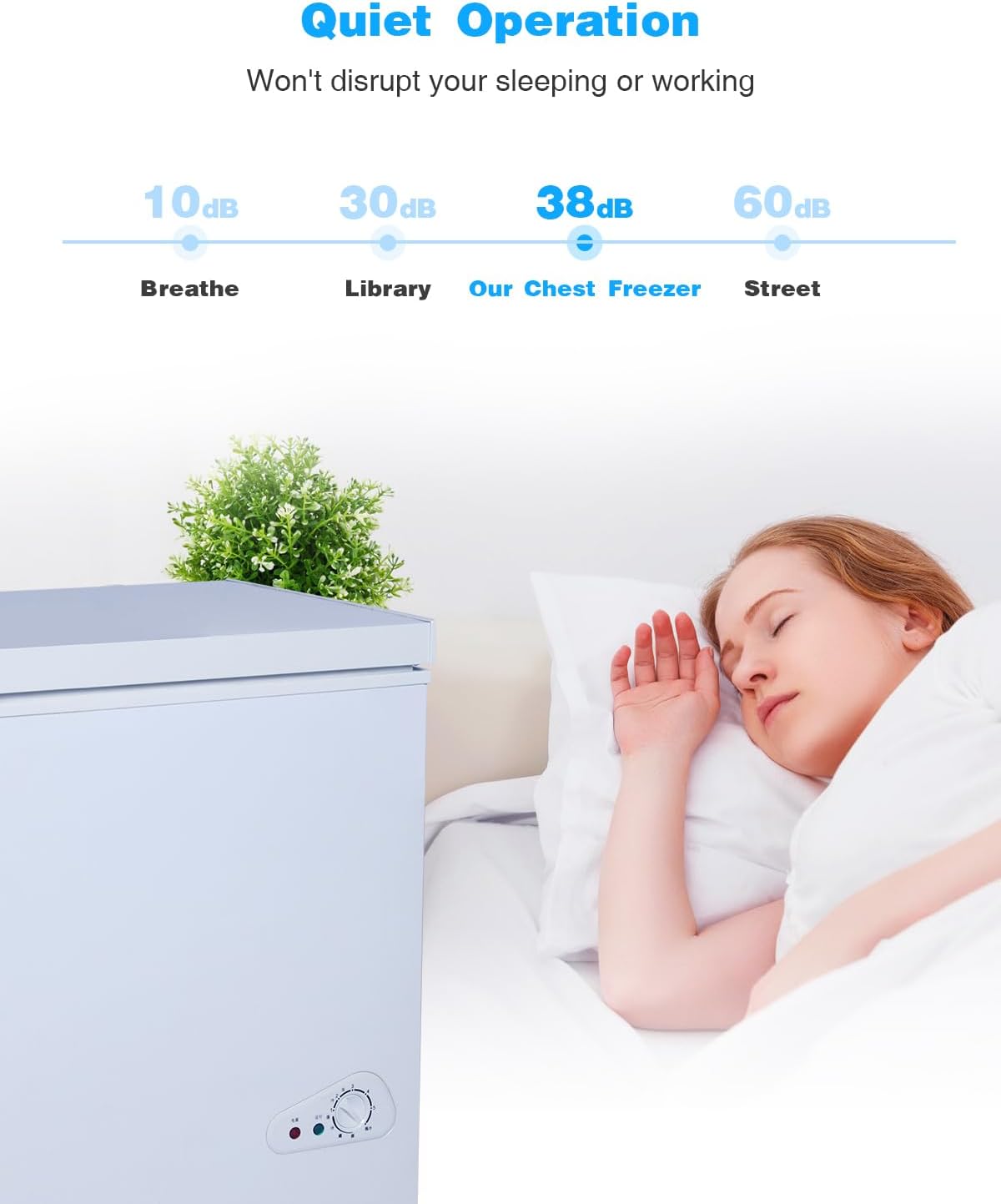 Compact Chest Freezer, 3.5 Cu.Ft. Deep Freezer with Basket, 6 Level Adjustable Temperature, Top Door Mini Freezer White