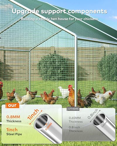 Large Metal Chicken Coop Run with Spire Roof – Outdoor Poultry Cage with Waterproof & UV-Resistant Cover for Chickens, Ducks, Rabbits, and Hens in Yard or Farm Use(8.9’ W x 11.8’ L x 6.6’ H)
