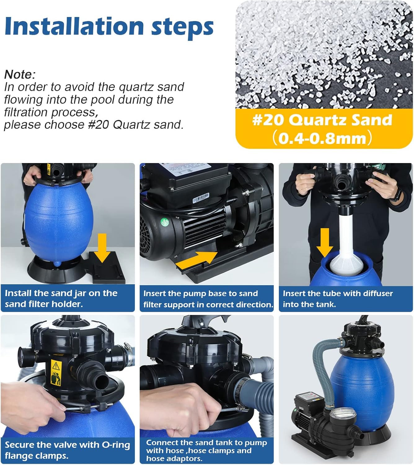 13" Pool sand Filter Above Ground Pool Sand Filter Pump, Sand Filter Pump with Timer,2853 GPH Above Ground Pool Sand Filter System with 6 Way Valve, Up to 11520 Gallons Black+blue