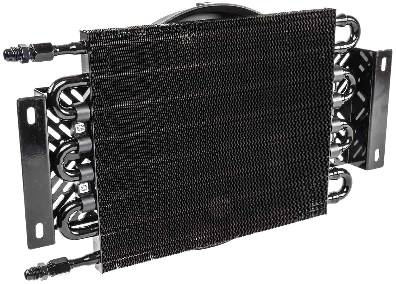 JEGS High Performance Transmission Oil Cooler - 26,000 GVW, Dual Push/Pull Cooler Fan, 11” Diameter, 500CFM, 5.6AMP Draw - 11.25 inches x 18.5 inches x 3.75 inches, 6 an Connections Trans Cooler