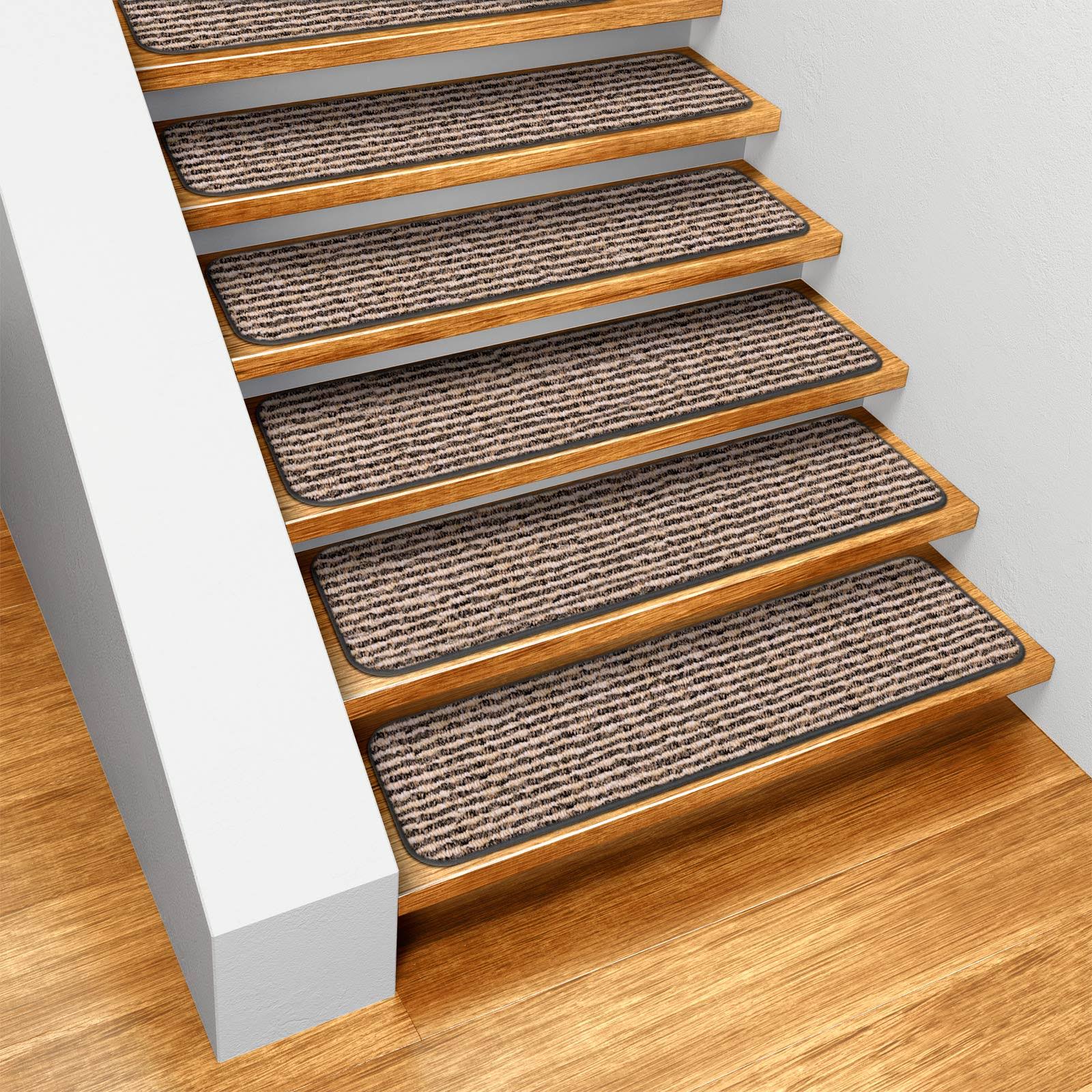 Set of 15 Skid-Resistant Carpet Stair Treads Black Ripple