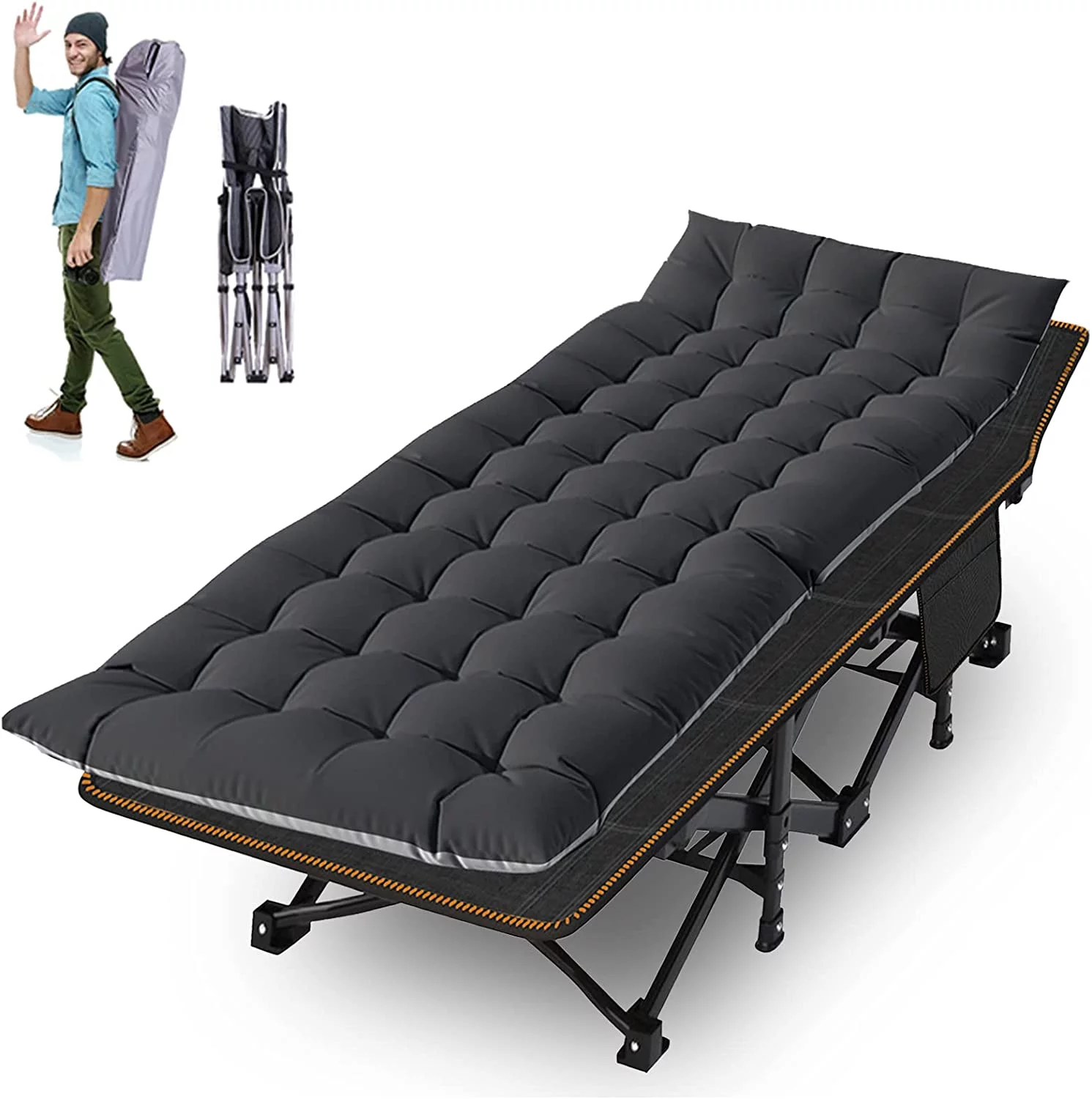 Slsy Folding Bed with 3.3 Inch 2 Sided Mattress & Carry Bag for Adults & Kids, Camping Cot, Sleeping Cot, Folding Guest Bed, Heavy Duty Supports 880 Lbs