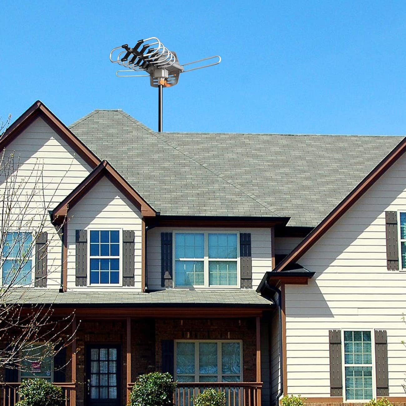 HDTV Antenna Amplified Digital Outdoor Antenna 150 Miles Range, 360 Degree Rotation Wireless Remote,with 33FT Coax Cable - Support UHF/VHF/1080p/ 4K Ready -Without Pole