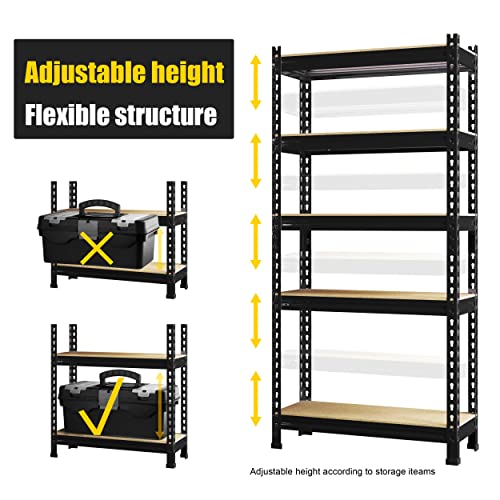 PrimeZone 2 Pack Storage Shelves 48" x 24" x 72" - 5 Tier Heavy Duty Adjustable Garage Storage Shelving, Metal Storage Utility Rack Shelf Unit for Warehouse Pantry Closet Kitchen, Black