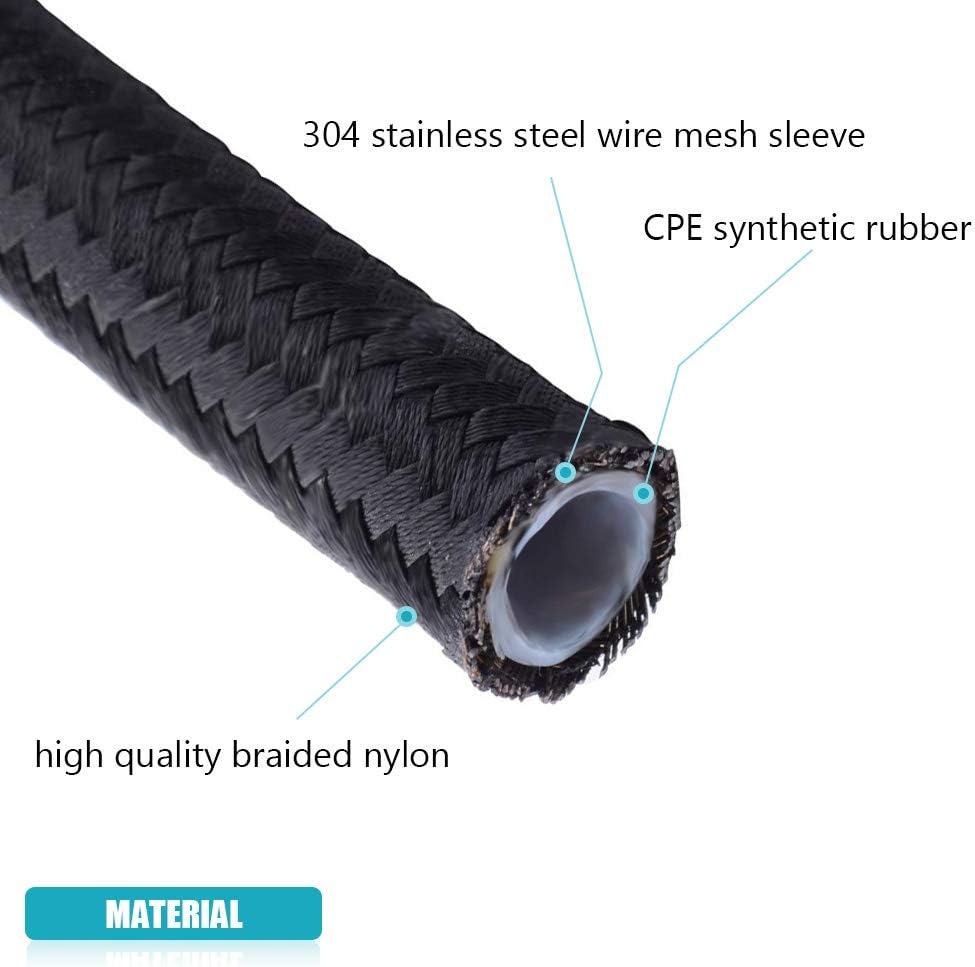 10FT 6 AN 3/8" Nylon Stainless Steel Braided PTFE E85 Tube Fuel Line Fittings Kit with 6PCS Swivel Fuel Hose Fitting Adapters Pack of 2