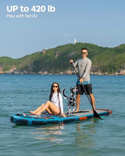 11'6''×34"×6" Extra Wide Inflatable Paddle Board, Stand Up Paddle Board, Sup Board with 3 Removable Fins, 10L Waterproof Bag, 16 D-Rings, Backpack, Hand Pump, Floating Paddle, Safety Leash