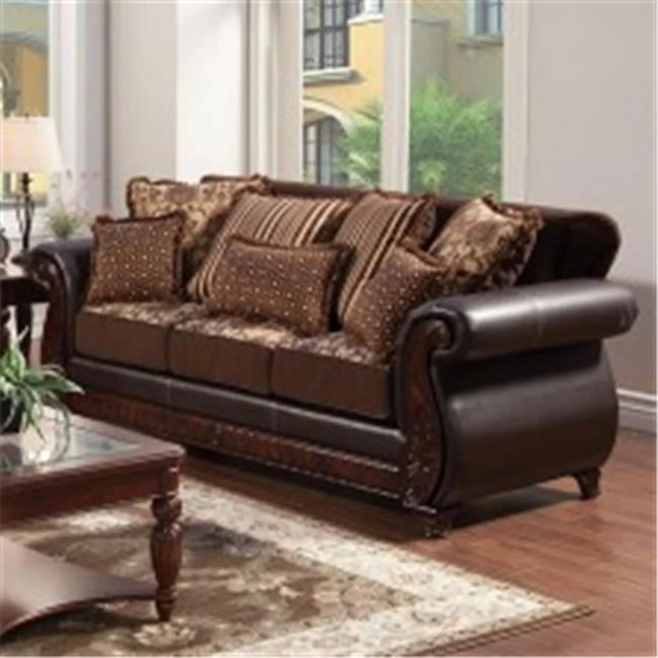 Furniture Of America IDF-6106-SF Franklin Dark Brown Leatherette Dark Cherry Sofa