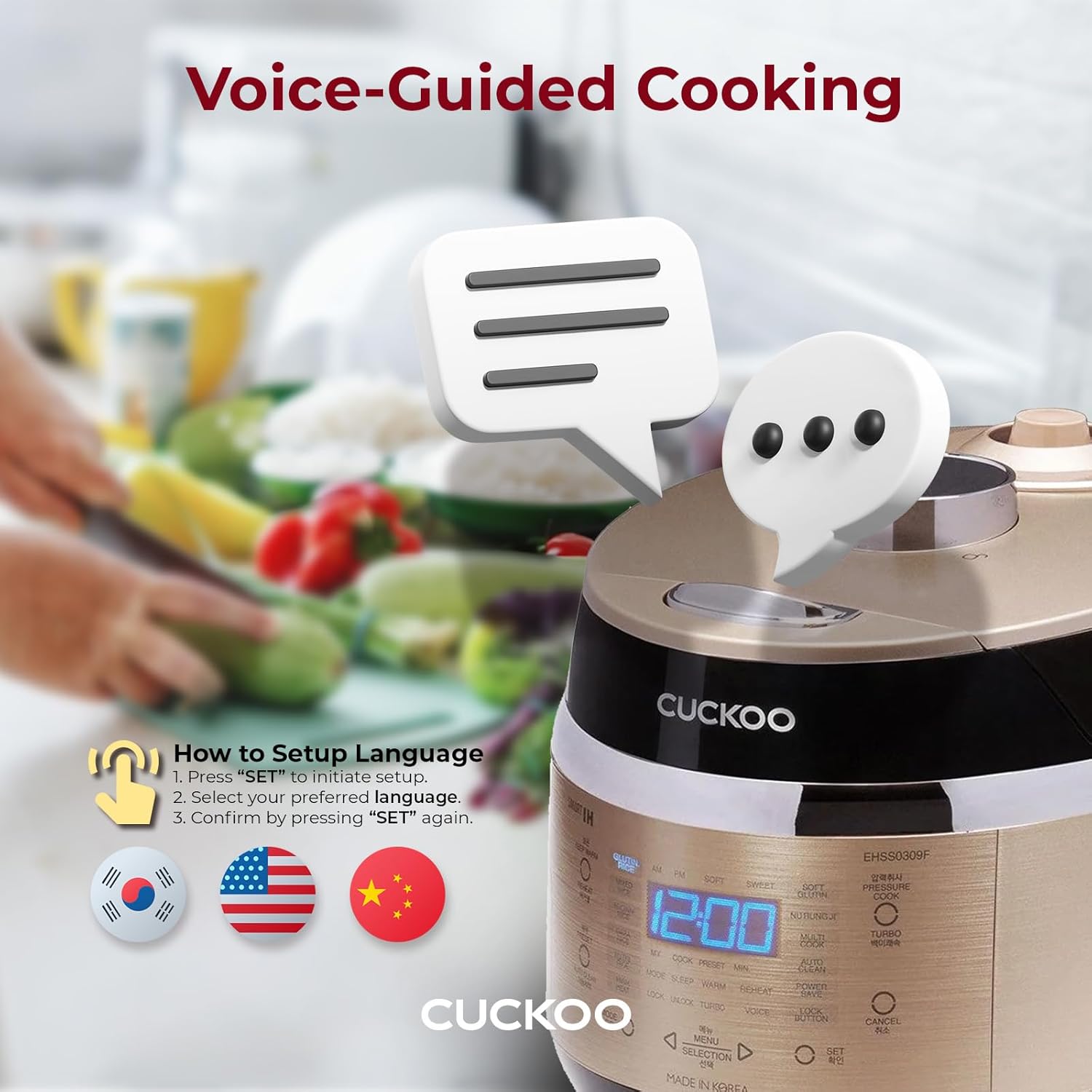 CUCKOO CRP-EHSS0309FG | 3-Cup (Uncooked) Induction Heating Pressure Rice Cooker | 15 Menu Options, Auto-Clean, Voice Guide, Made in Korea | Gold