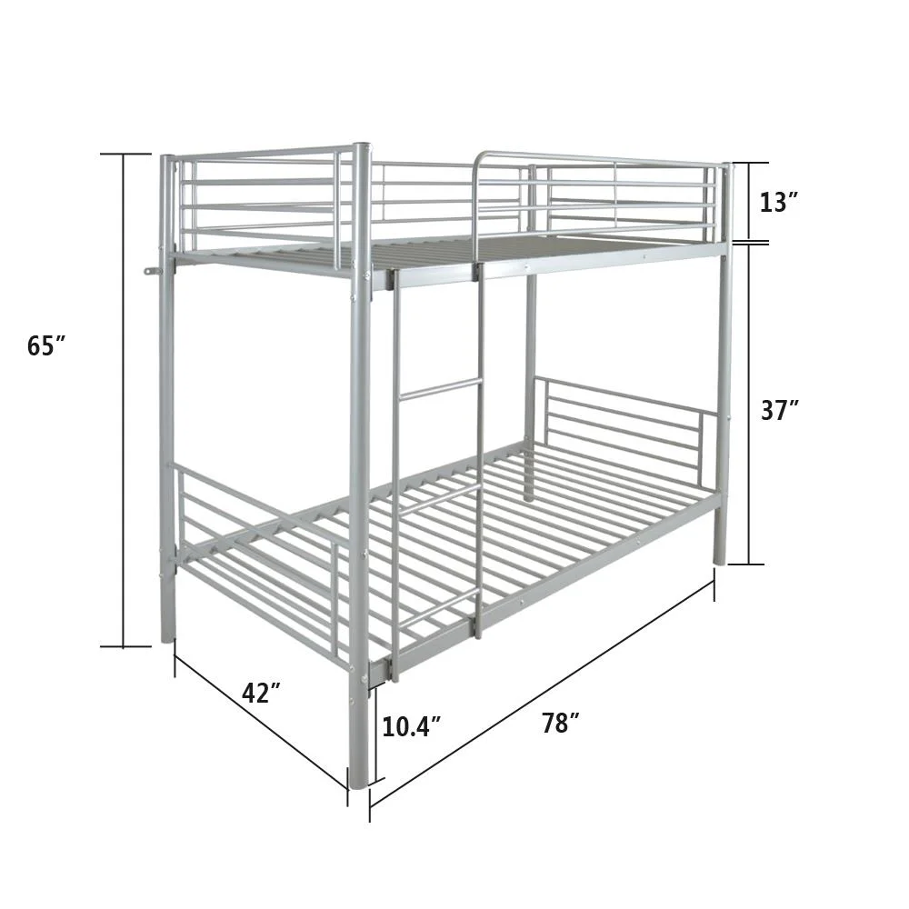 Zimtown Steel Bunk Bed Twin-Over-Twin, Gray