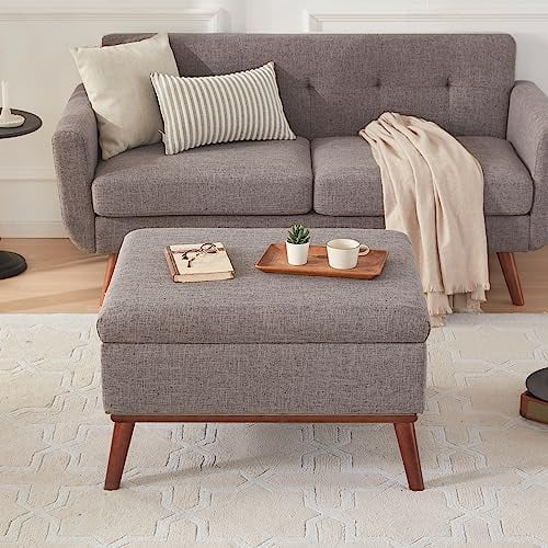 xrboomlife Large Ottoman with   31.5-inch Mid Century Modern Rectangle Coffee Table with Lid Lifting  and High Wooden Legs  Oversized  Ottomans for Living Room  Office Room (Beige)